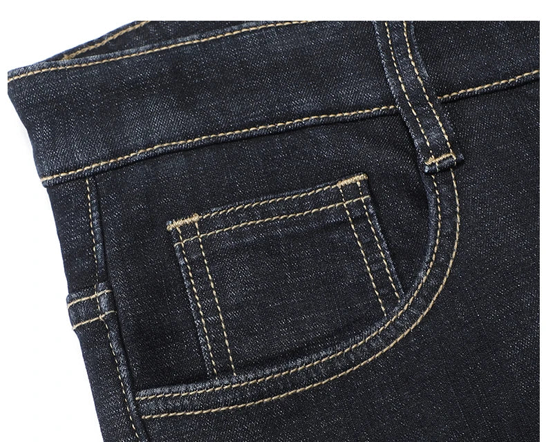 Men Winter Fleece Warm Jeans Brand 2024 Fashion Business Pants Retro Classic Denim Trousers Autumn Casual Stretch Slim Jeans Men