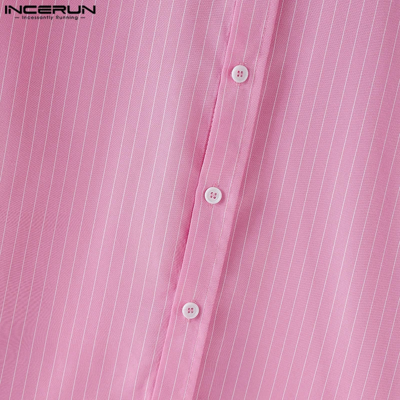 INCERUN Men Striped Shirt Lapel Long Sleeve Loose Casual Men Clothing 2025 Oversize Streetwear Spring Autumn Tops Fashion Shirts