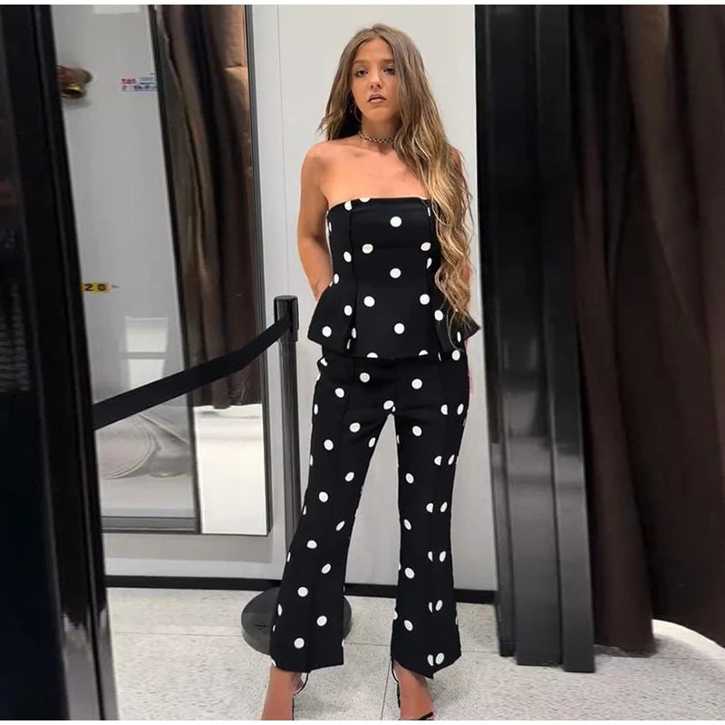 Elegant Polka Dot Women's Jumpsuit Sleeveless Waist-closed Backless Tube Top Lady Long Romper 2026 Summer Fashion Female Rompers