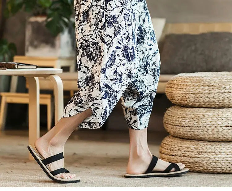 Men's Casual Cotton Linen Seven-Foot Pants Summer plus Size Lantern Loose Fit Shorts Harlan Style Comfortable Breathable Leis...