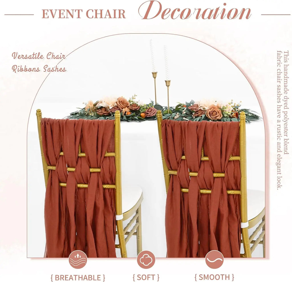 10-100Pcs Terracotta Chair Sashes for Wedding Chair Covers Cheesecloth Chair Bow Sashes Chair Ribbons for Party Ceremony 7x98In