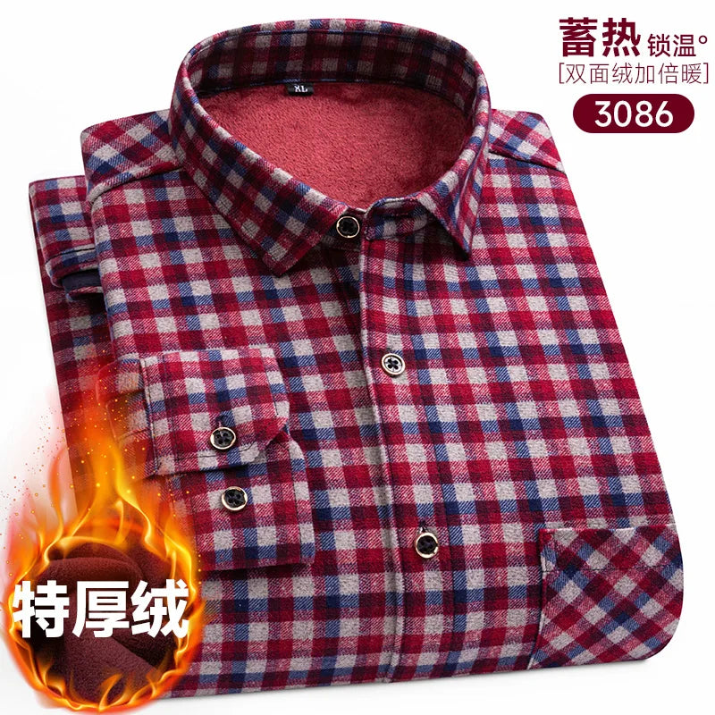 Men's long-sleeved shirt with double-sided fleece thickened warmth, 8XL, 9XL, casual winter fashion, versatile for the street