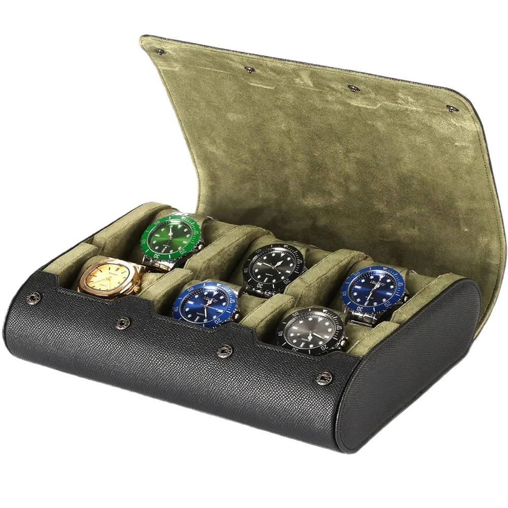 6 Watch Travel Cases for Men Watch Roll 6 Slots Travel Multifunctional Watch Display Box Cabinet Christmas Gift For Man Woman