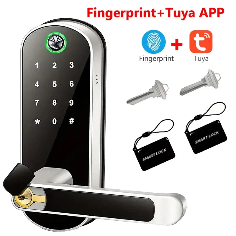 Tuya Smart Fingerprint Door Lock App Remote Control Keyless WIFI Digital Touchscreen Lock NFC with 2 IC Cards IP68 Waterproof