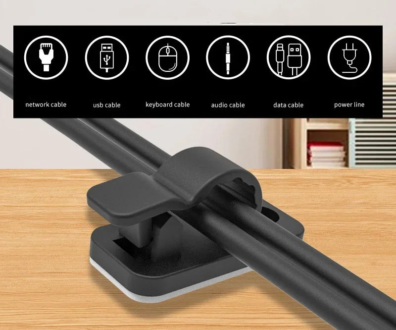 10/50PCS Cable Organizer Clips Cable Management Wire Manager Cord Holder USB Charging Data Line Bobbin Winder Wall Mounted Hook