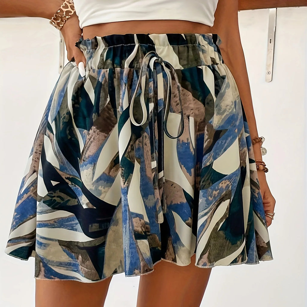 Women's Bohemian shorts high waist drawstring loose shorts lightweight comfortable beach shorts print wide leg short pants