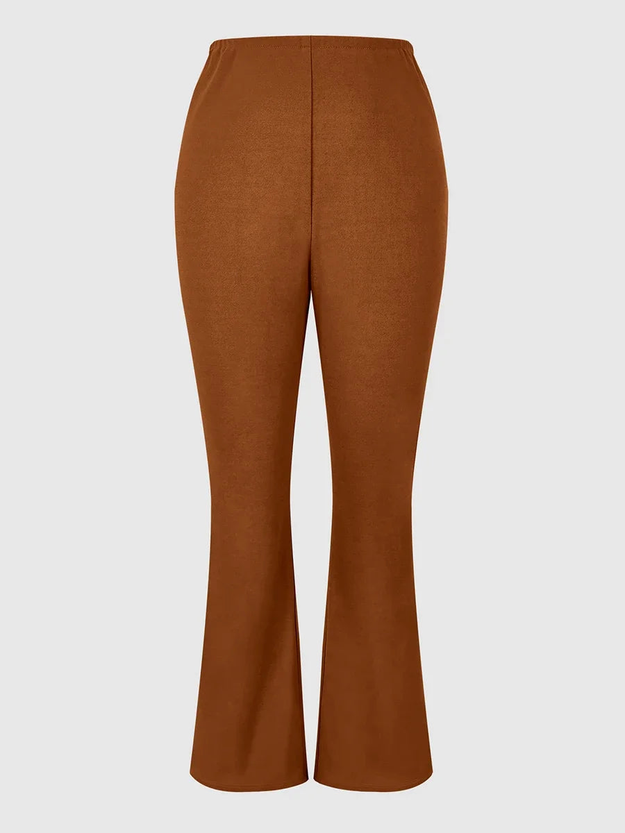 Women Chic Casual Low Waist Brown Flare Pants Slim Fit Y2K Bootcut Trousers Fashion Solid Pockets Streetwear Autumn Stretch
