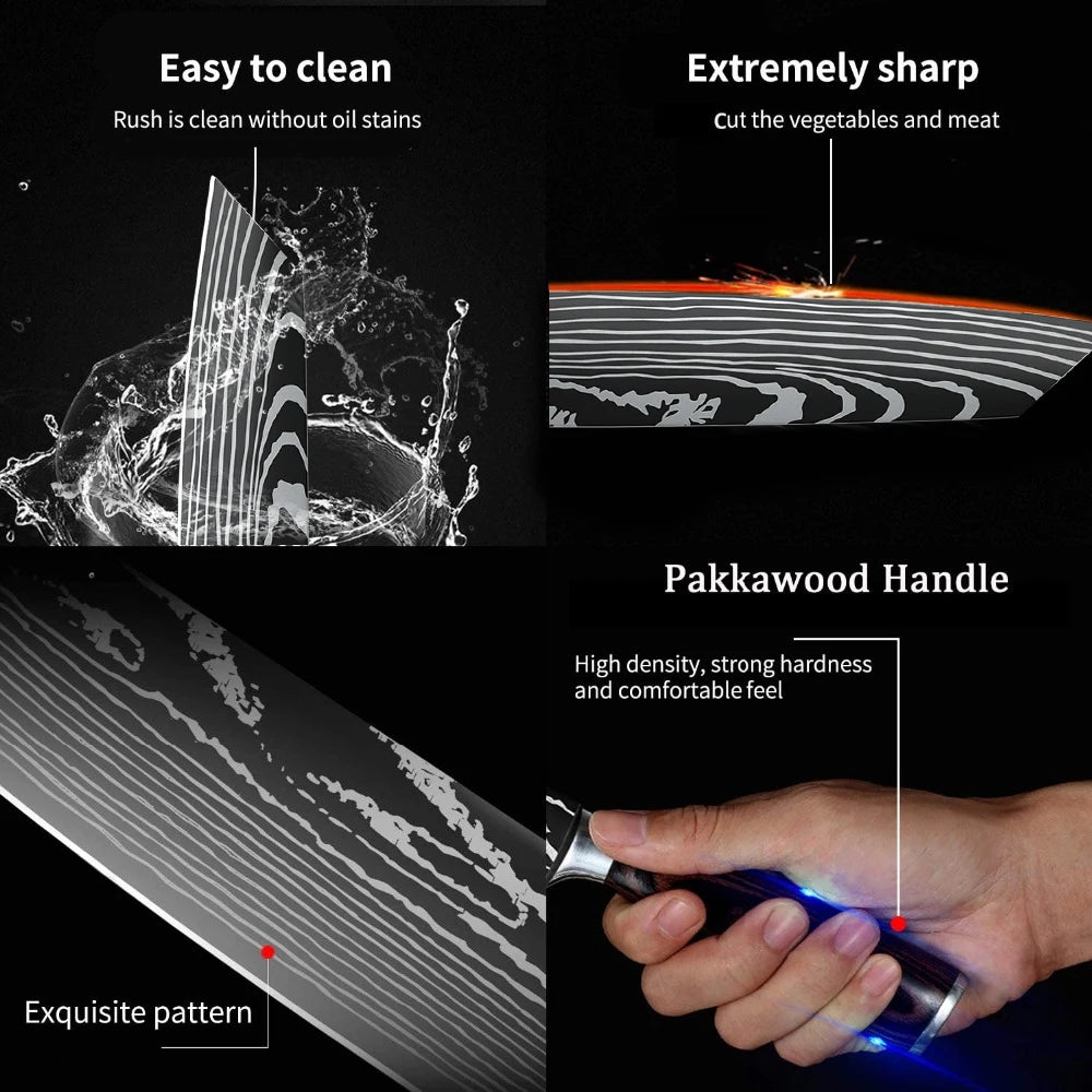 8 Inch Professional Japanese Kiritsuke Knife German High Carbon Stainless Steel Ultra Sharp Meat Fish Sushi Kitchen Chef's Knife