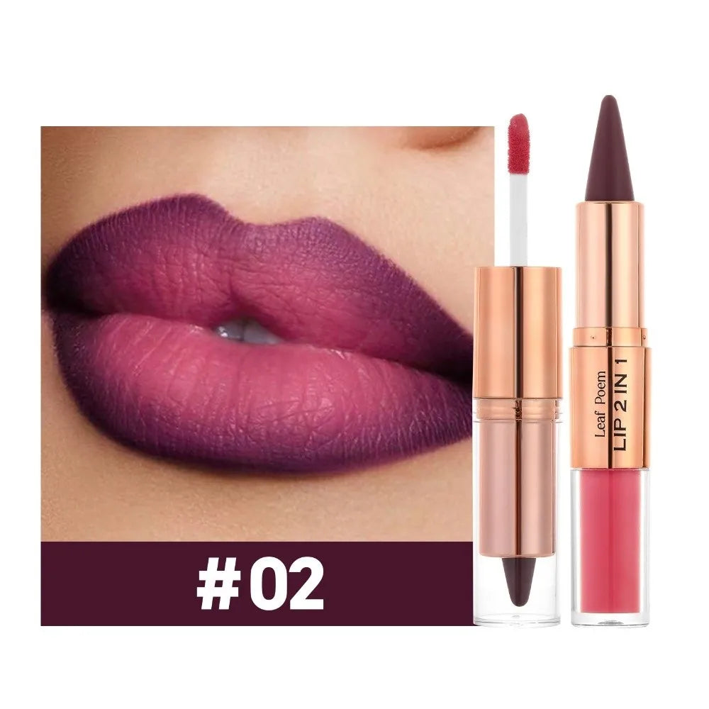 2 In1 Double Head Lip Liner Matte Finish Non Stick Waterproof Lip Contour Tapered Tip Long-Lasting Gradient Lipliner Pen