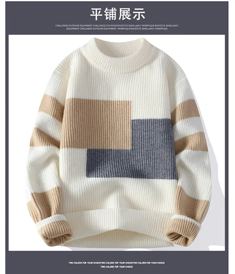 Sweaters men 2024 winter korean style mens warm sweater mens fashion sweaters Splicing color patterns Men's wool pullovers male
