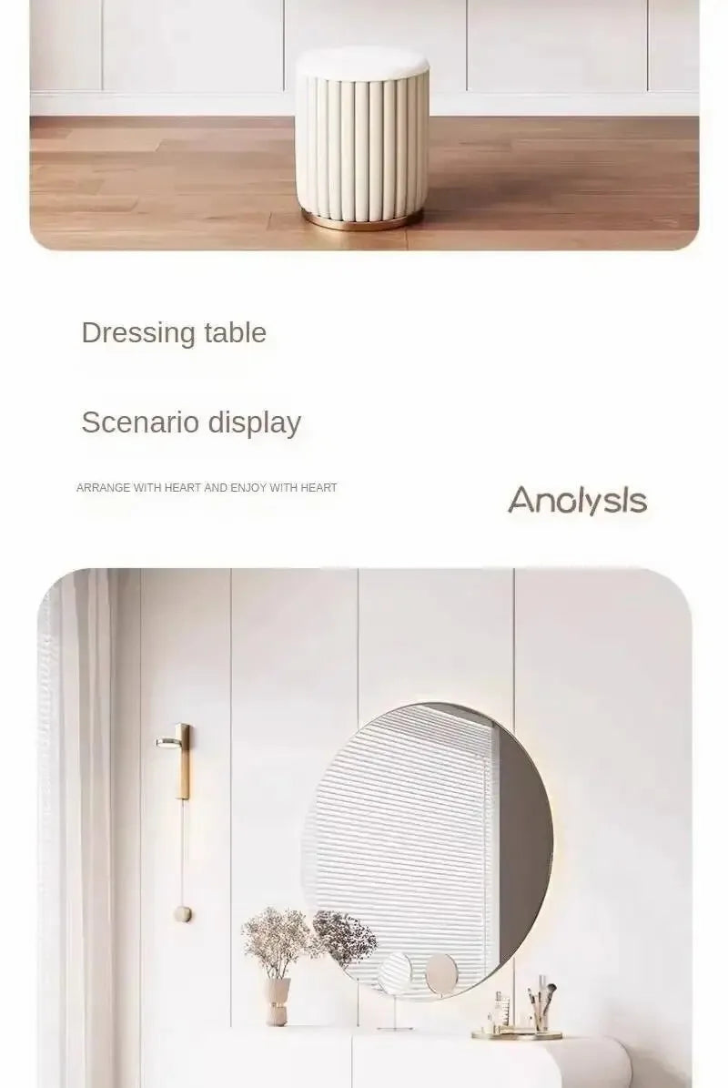 Cream Minimalist Wall Mounted Dressing Table with Mirror Suspended Vanity Desk for Bedroom Small Space Modern Makeup Table