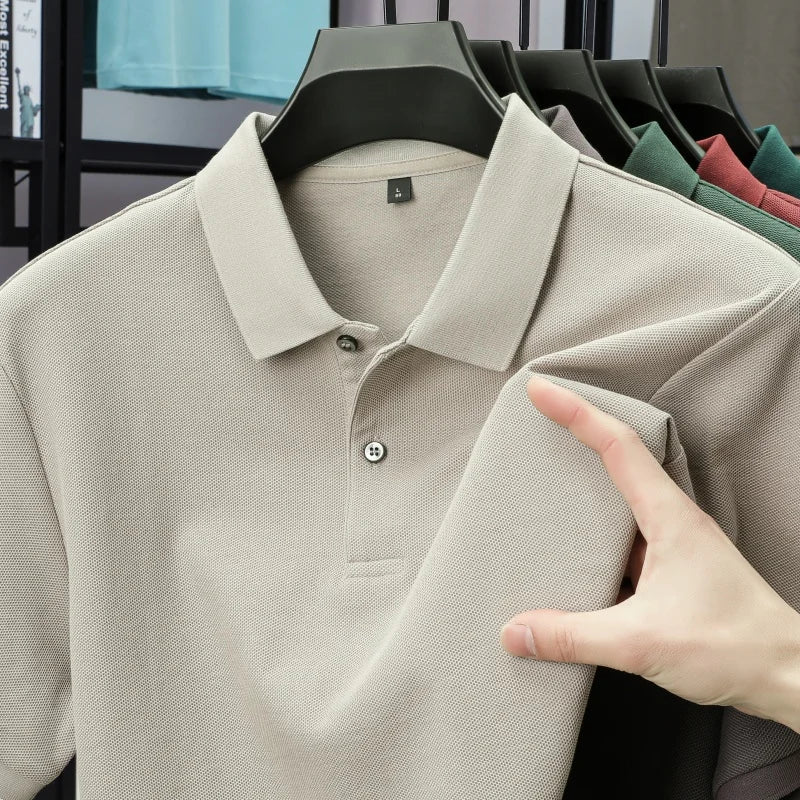 100% Pure Cotton Boutique Short-Sleeved High-End Men's Polo Shirt Summer High-Quality Solid Color Tops Business Casual T-Shirt
