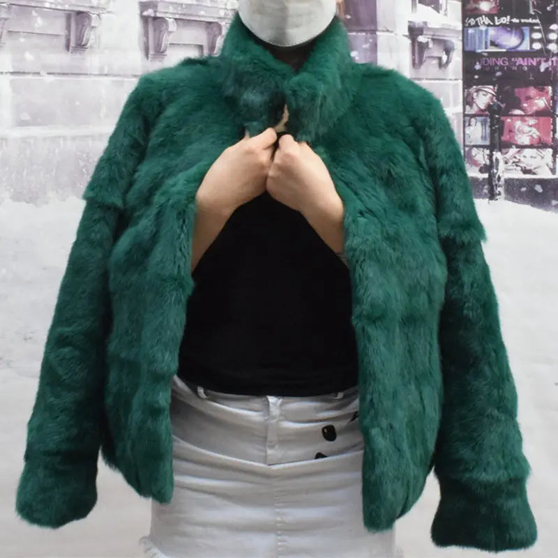 Natural Rabbit Fur Coat Women Winter Jacket Real Leather And Fur Bolero Women's Clothing Female Outerwears With 2025 Black Cold