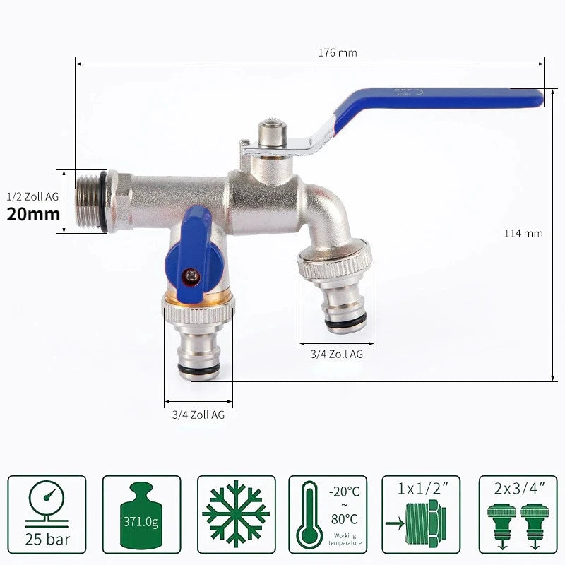 Garden Outdoor Bibcock Faucet DN15 DN20, Anti-freeze, Dual Control Copper for Washing Machine and Kitchen Garden Sink    1/2