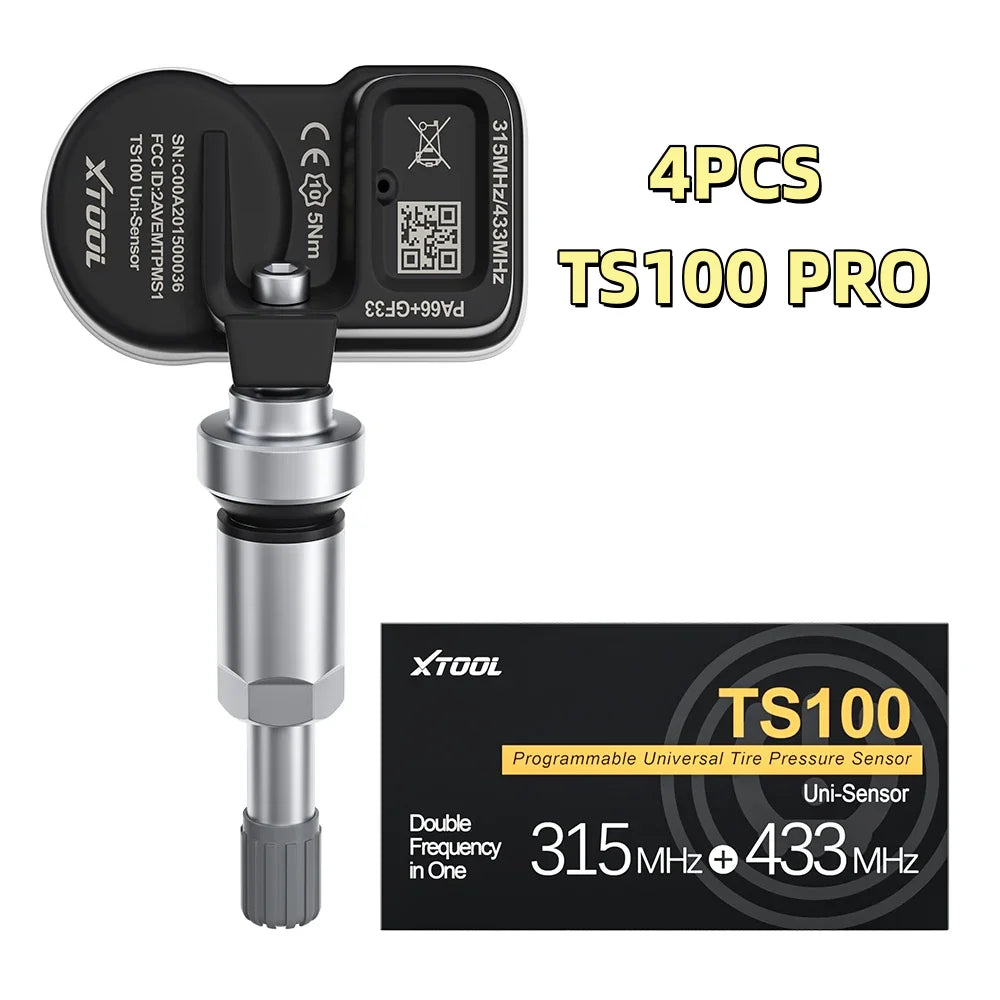 XTOOL TS100 PRO 4PCS Upgraded TPMS Sensor 315Mhz/433MHz Tire Pressure Monitoring Tester Programmed by XTOOL TP150/IP819TP