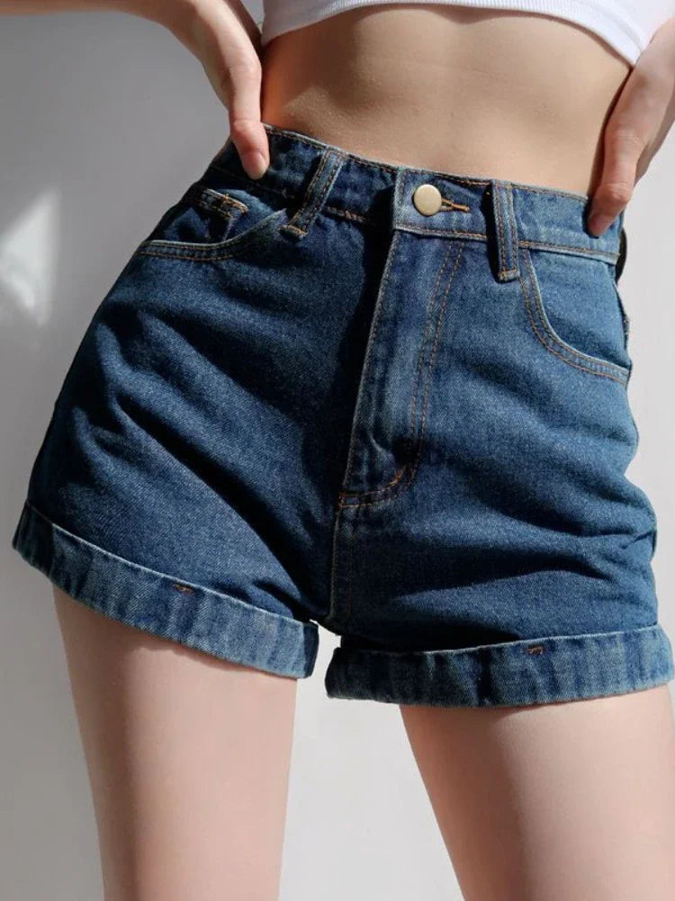 Basic Denim Shorts Women Sexy Skinny Vintage All-match High Waist Fashion Casual Streetwear Summer Chic Pure Temperament Females