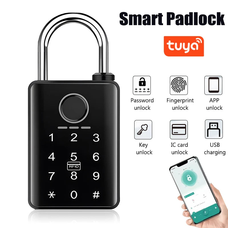Tuya Smart Door Lock Fingerprint Padlock Password APP Card Key Unlock 7mm 10mm Smart Padlock Waterproof Electronic Lock