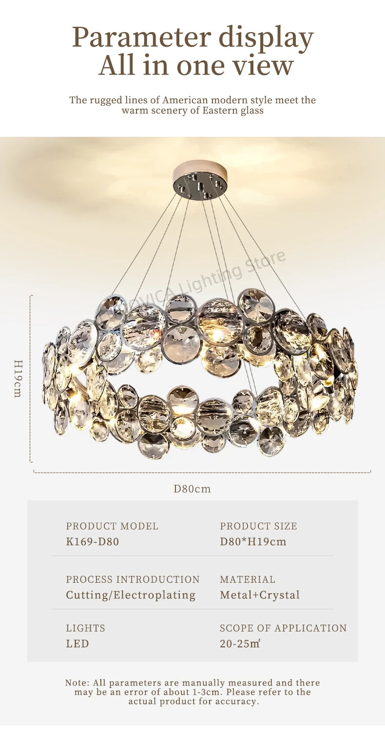 Modern Crystal Chandelier Luxury Villa Living Room Bedroom Dining Room Kitchen Modern LED Ceiling Hanging Lamp