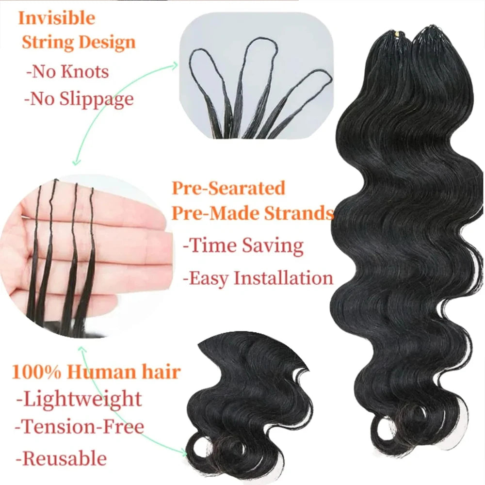 Feather Crochet Human Hair Pre Looped Miracle Knots Human Crochet Hair Body Wave Boho Braids Crochet Human Hair For Braiding