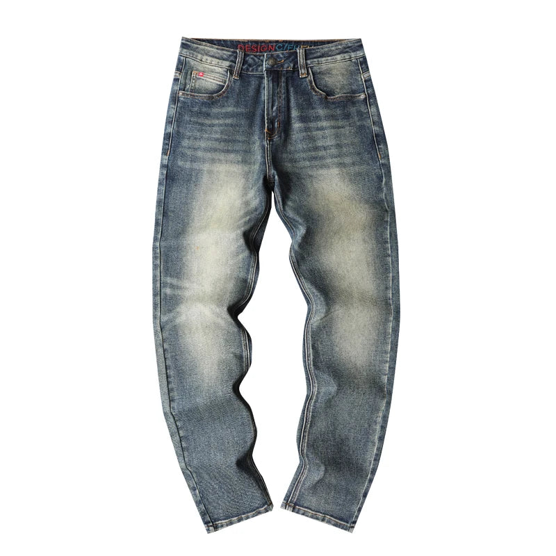 High-quality American retro jeans men's 2025 autumn new micro-elastic popular wear-resistant wash slim straight pants