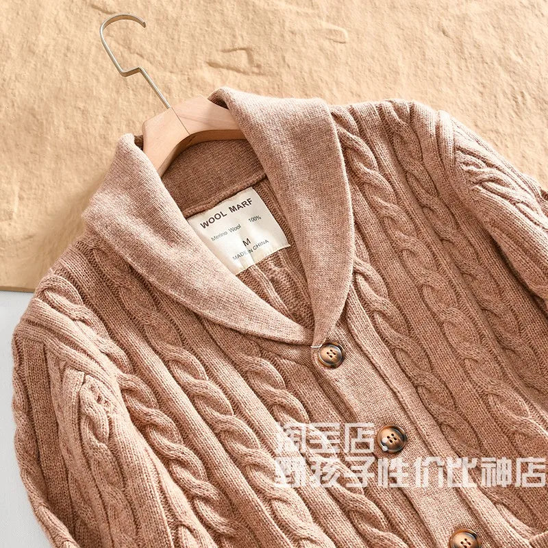 100% Wool Men's Scandinavian Style Shawl Collar Cardigan Nordic Knit Sweater Jacket for Autumn/Winter