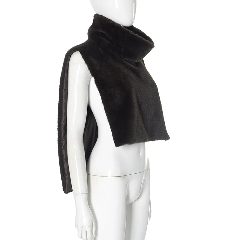 Solid Color Half Turtleneck Furry Sleeveless Top Patchwork Short Section Pullover Top 2025 Fall Woman'S Clothing Street