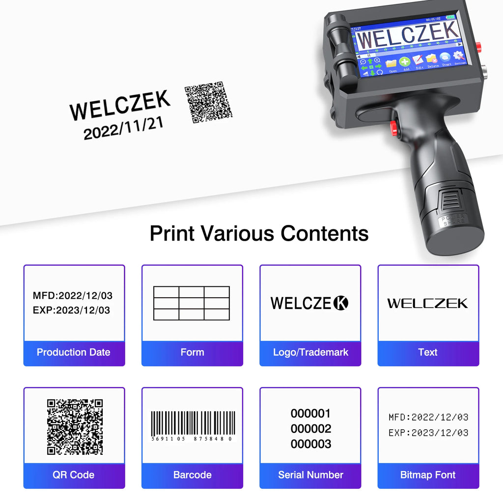 Handheld Inkjet Printer Gun 4.3" Touch Screen 42ml Quick Dry Ink Portable Coding Machine for Date Barcode QR Code Batch Number on Box Plastic Metal Wood