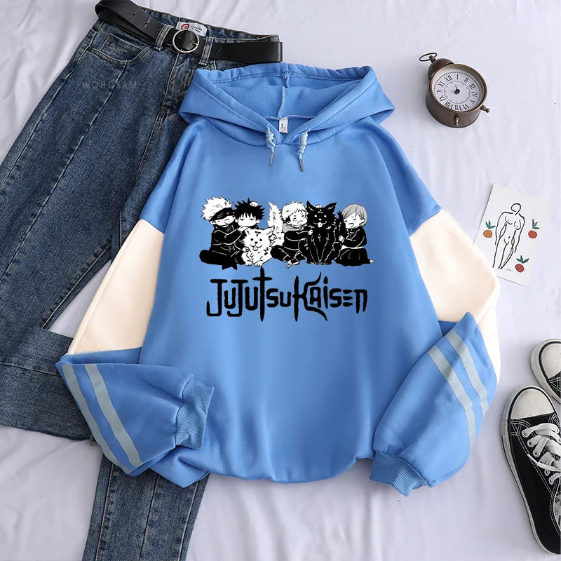 Jujutsu Kaisen Anime Hooded Itadori Yuji And Satoru Gojo Printed Men Women Patchwork Hoodies Manga Sweatshirt Harajuku Pullover
