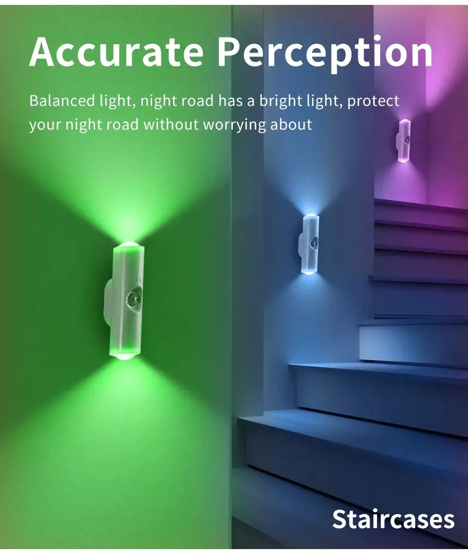Magnetic Rechargeable LED Night Light RGB Sunset Lamp Wireless Wall Lamp With Motion Sensor For Stair Cabinet Hallway Room Decor