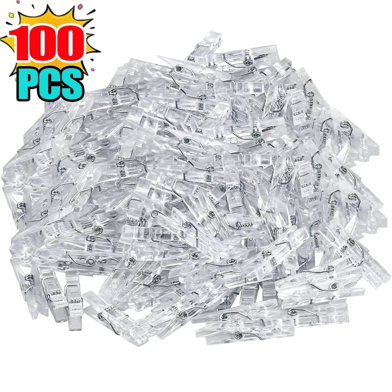 200/50PCS Mini Photo Clips Transparent Spring Clips Plastic Towel Clamps Clothespin DIY Ornaments Photo Wall Home Decor Supplies