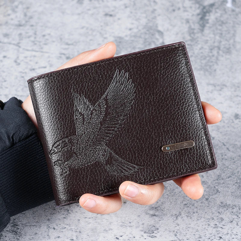 Men's Short Wallet Thin New High-value Eagle Pattern Student Youth Soft Leather Coin Purse Card Package