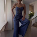 Summer Leisure High Street Outfit Office Lady Solid Color Slim Two Piece Set Chic Sleeveless Bandage Tank Tops&Pocket Pants Suit