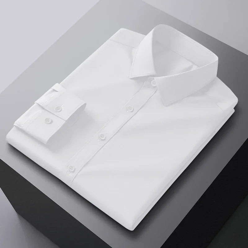 Men's Business Casual Long Sleeve Shirt Solid Color Wrinkle Resistant Comfortable All-Season Versatile Solid Color Top