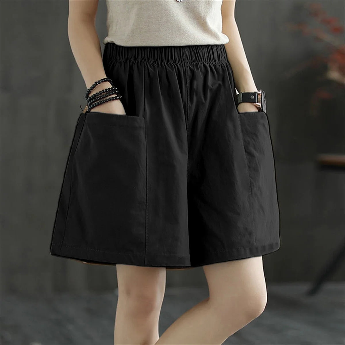 Women Straight Cargo Short Pants 2026 Solid New In Fashion Spring Summer Shorts Pocket Elastic Waist Pant Casual Street Trousers