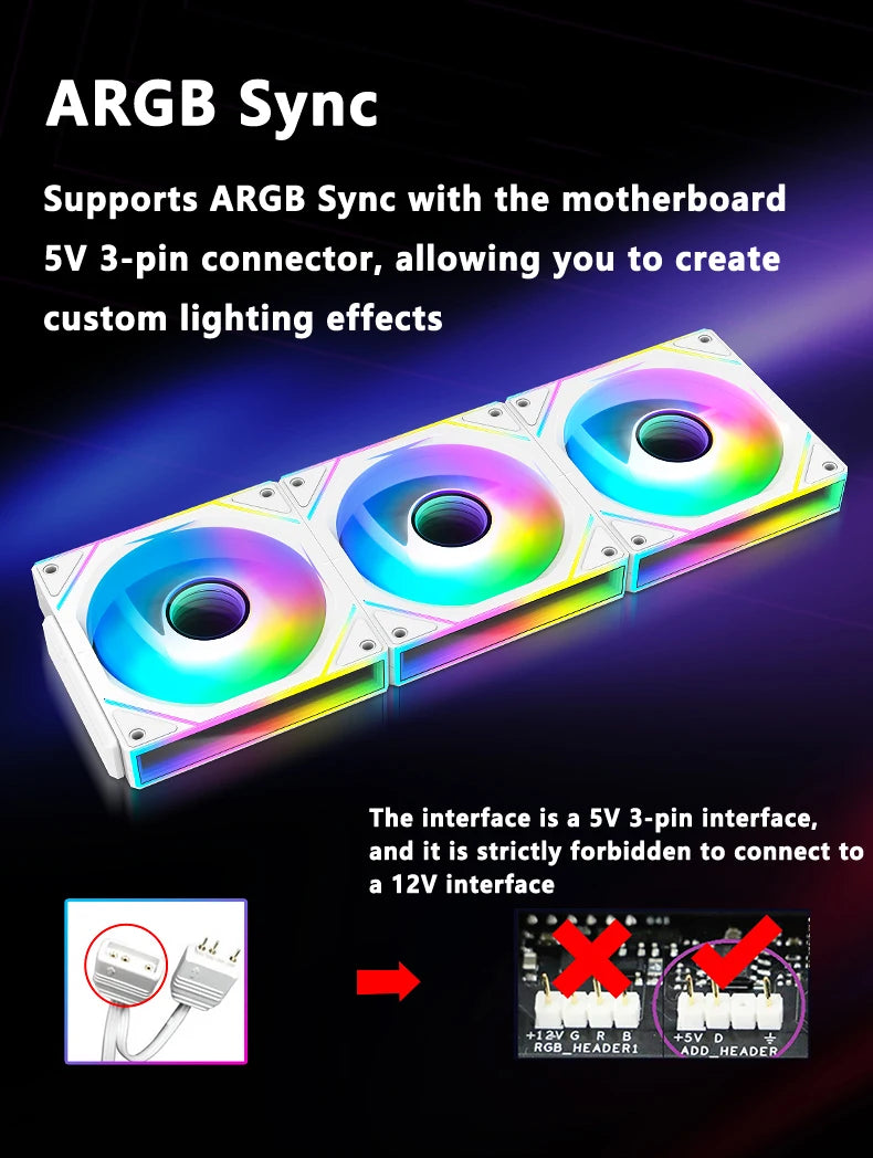 ICE Whale WX-2 Wire-Splicing PC Case Cooling Fan ARGB Mirror Cycle Light Effect 600-1800RPM PWM Water Cooling 360mm Cooler Fan