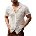 Spring/Summer Men's Fashion Lace Short-sleeved Shirt Party Club Sexy Hollowed-out See-through Shirt Casual Street Men's Clothing