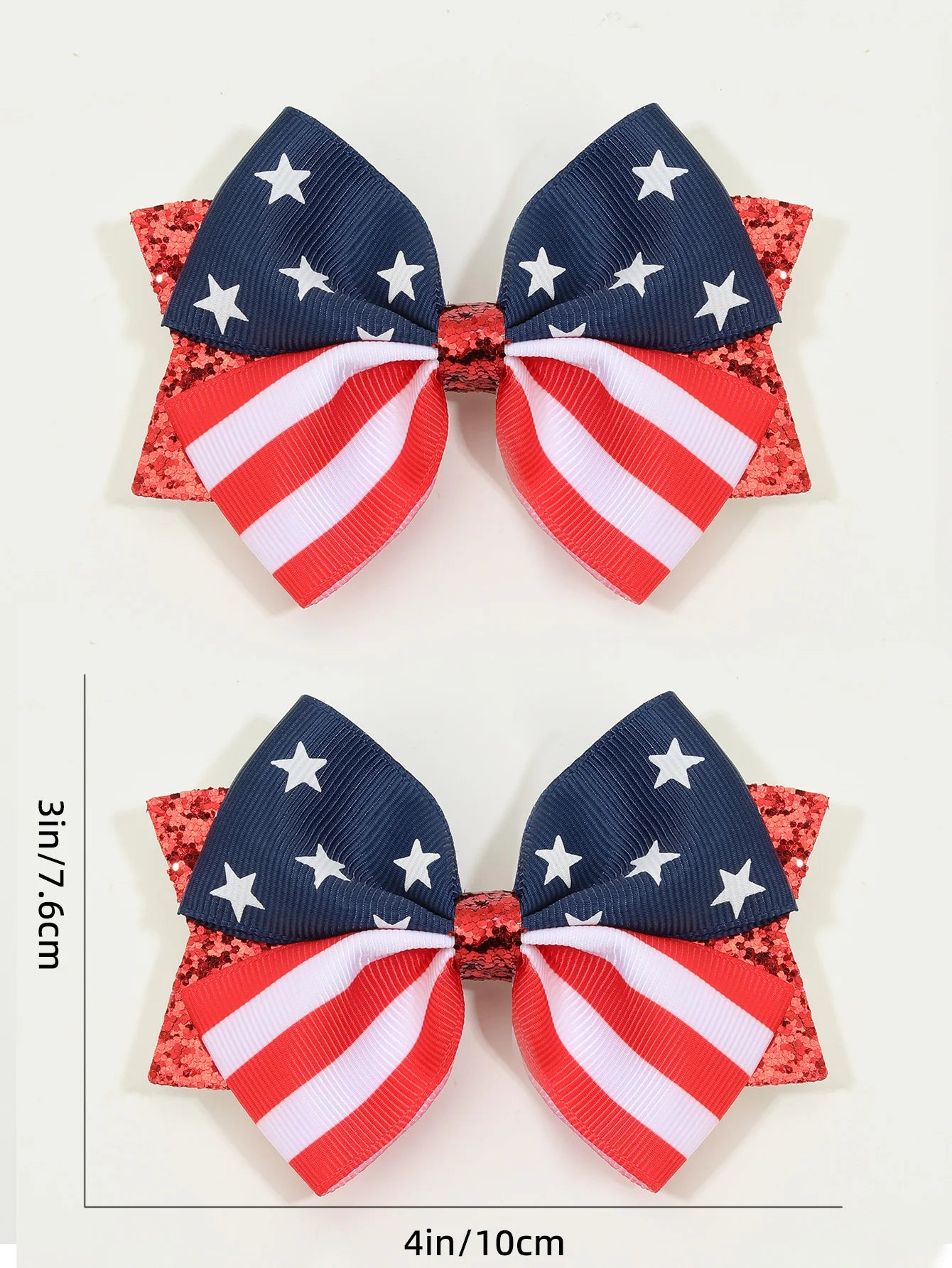 2Pcs USA Flag Bow Hair Clip Ribbon Patriotic American Flag Design Red White Blue Bow Barrettes For 4th Of July Party Accessories
