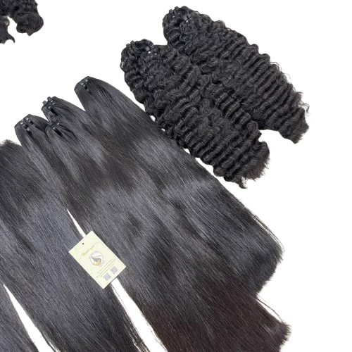 Premium Raw Vietnamese Human Hair Natural Straight Double Drawn Burmese Curly Weft Extensions