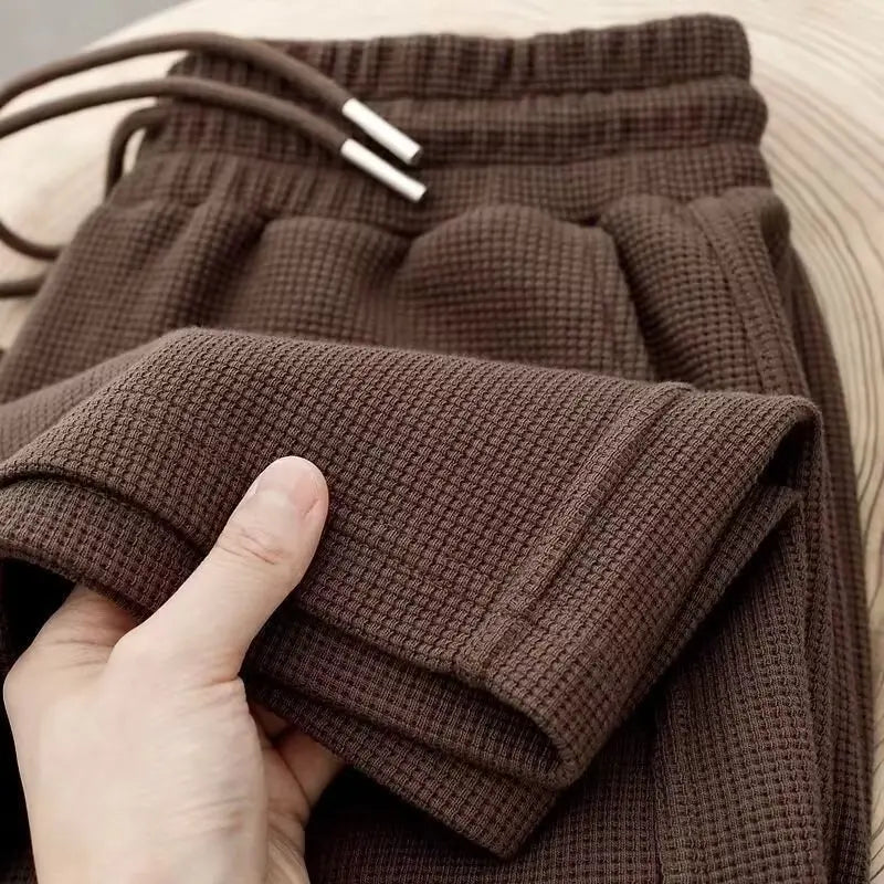 Waffle Straight Leg Pants Men's Summer New Style Wide Leg Pants Men's Youth Summer Casual Pants