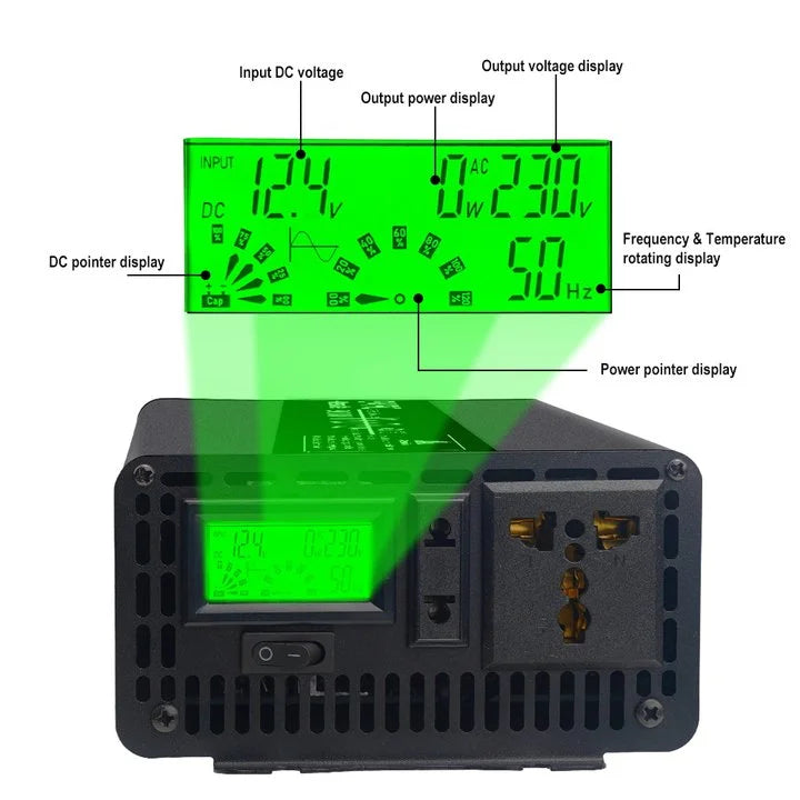 Universal 3000W Power Inverter DC 12V to AC 220V with USB Port – Solar/Car/Home Use Pure Sine Wave for LED Display RV Camping
