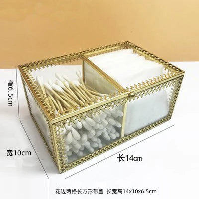 Vintage Brass Glass Tissue Box Living Room paper Storage Holder Tea Table Desktop Paper Box Hotel Restaurant Tissue Organizer