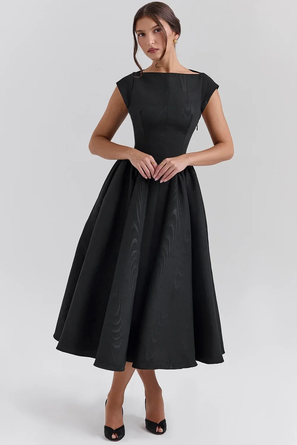 Summer Women Backless A-line Sexy Maxi Dress Gown Solid Hollow Out Sleeveless High Waist Club French Style Pleated Dress