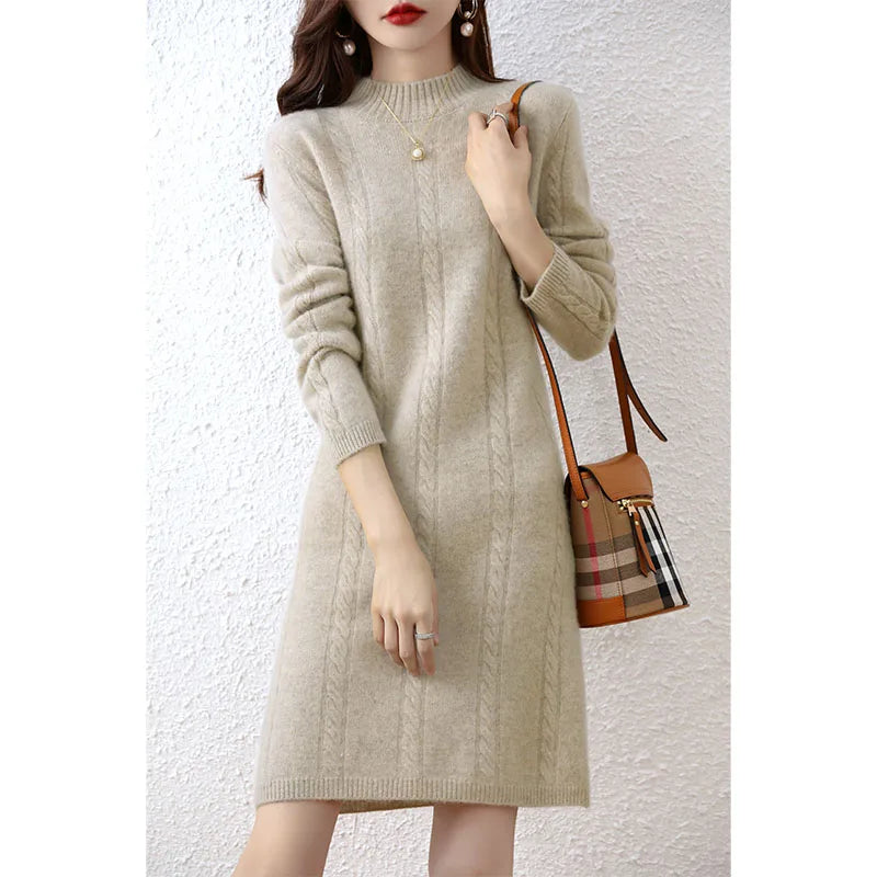 Cashmere Women's Sweater Knitted Dresses 100% Merino Wool Ladies Autumn Warm Elegant Dress Winter Female Pullovers Casual Skirts