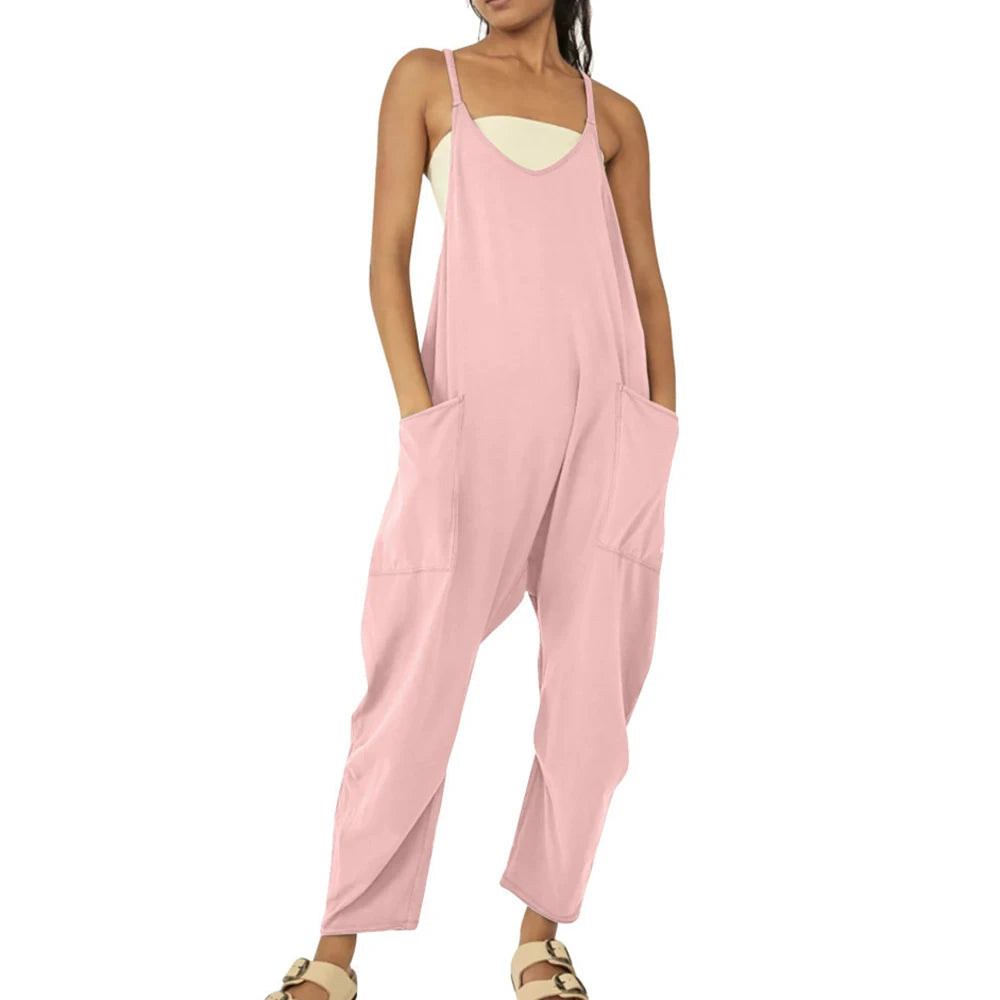 Women Casual Spaghetti Strap Sleeveless Jumpsuit Vintage Harajuku Wide Leg Loose Pants Summer Solid Oversize Overalls Rompers