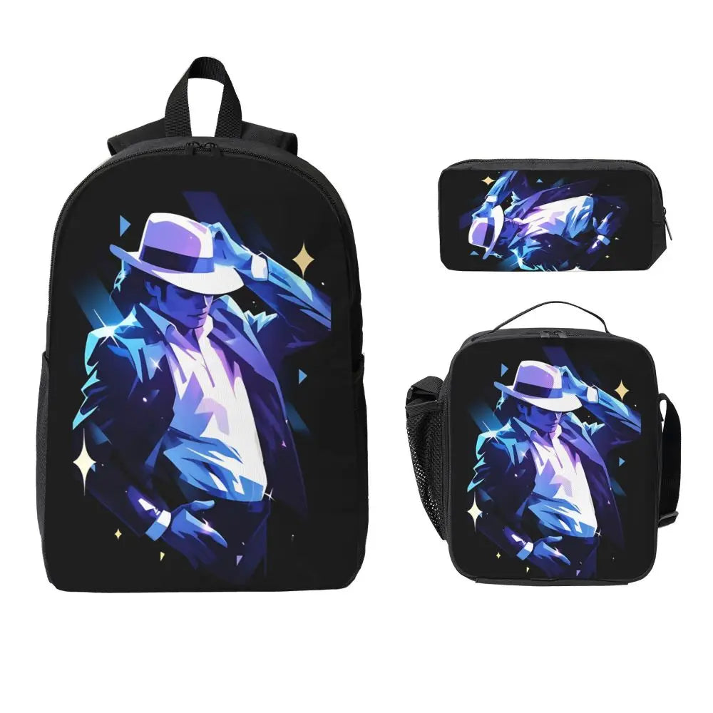 MJ Pop Legend Music 3pecs/set Backpack for Student Shoulder Bag Lunch bag Pencil Case