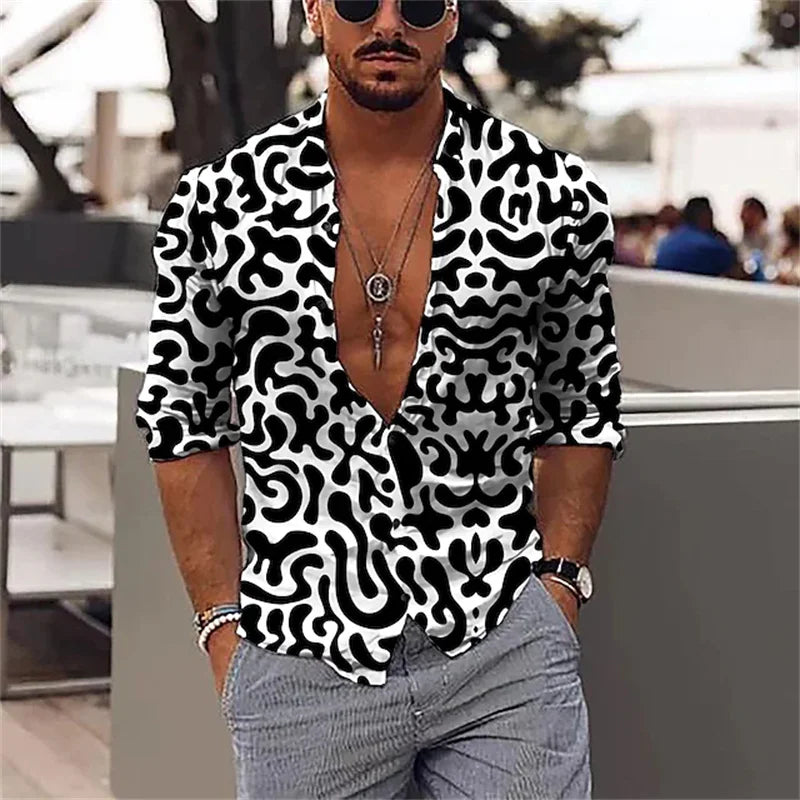 color Graphic of men's shirts lightened white 3D printed long-sleeved button clothing design aristocratic ball business shirt
