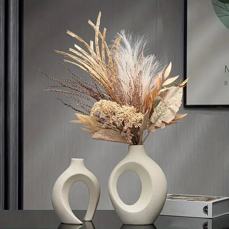 Hollow Nordic Modern Ceramic Vase Set of 2 for Modern Home Decor Modern Hollow Vases for Living Room Bookshelves Home Decoration