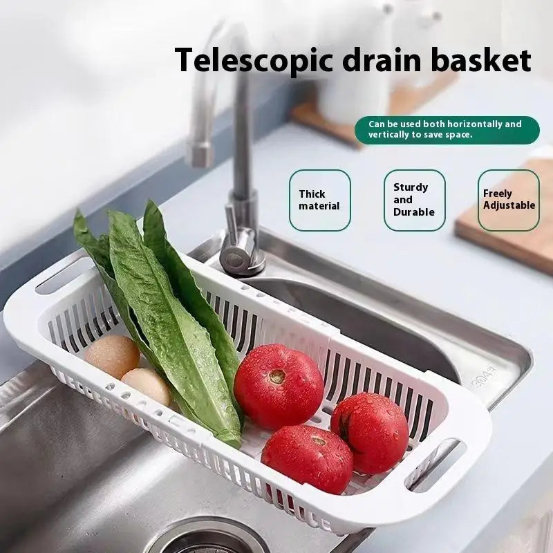 Kitchen Organizer Soap Sponge Holder Sink Rack Telescopic Drain Rack Adjustable Vegetable Drain Basket Kitchen Organizer Gadgets