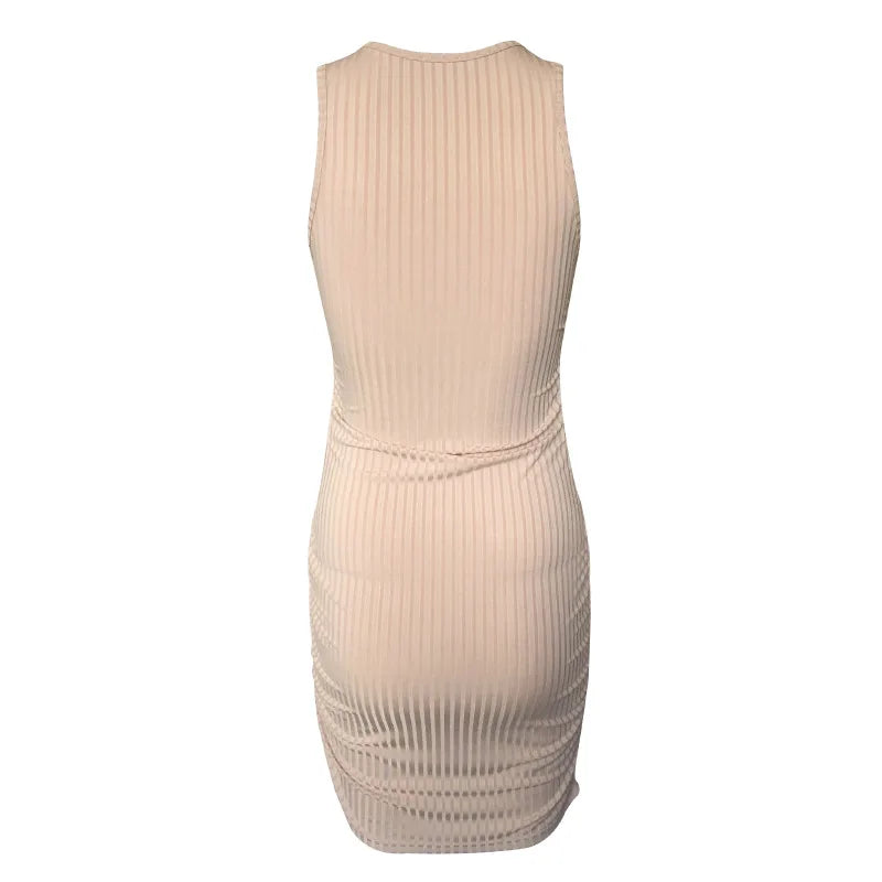 Sexy Stripes Thread Knitting Slim Bodycon Dress Women Sleeveless Solid Color Skinny Mini Dress Elegant Club Party Vestidos