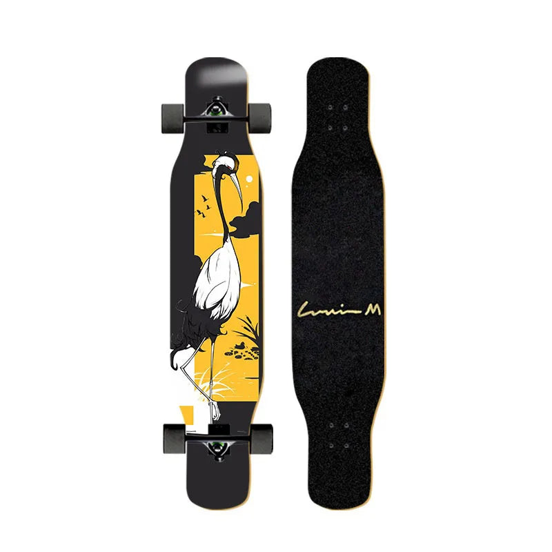 44-inch longboard skateboard for beginners, men, women, adults, professional double-kick dance board, youth maple wood four-whee